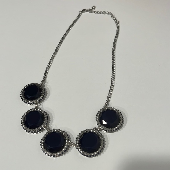Chunky Silver Necklace with 5 Blue Enamel Round Pendants - Picture 2 of 5